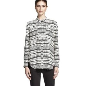 WHISTLES button down shirt  Pocket top blouse  black ikat  white print pattern